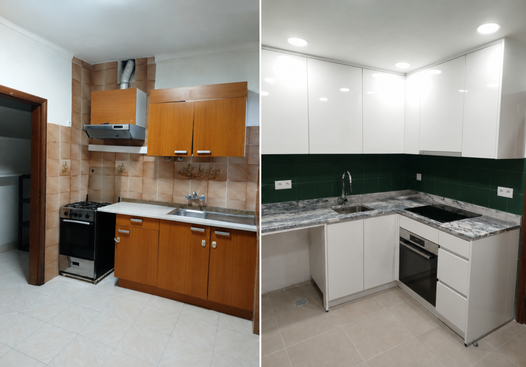 ANTES E DEPOIS COZINHA AMADORA